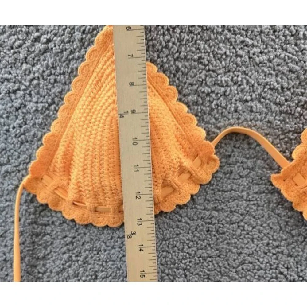 Salt + Cove Crochet Halter Triangle Bikini Juniors' XL Orange V-Neck Tie Closure